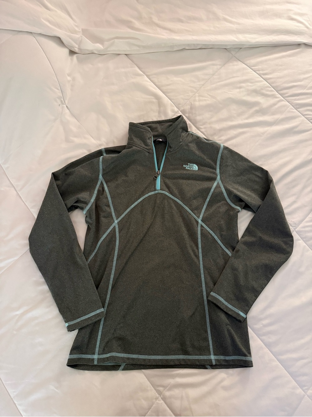 The North Face Charcoal Pullover with Light Blue Stitching - 1/4 Zip